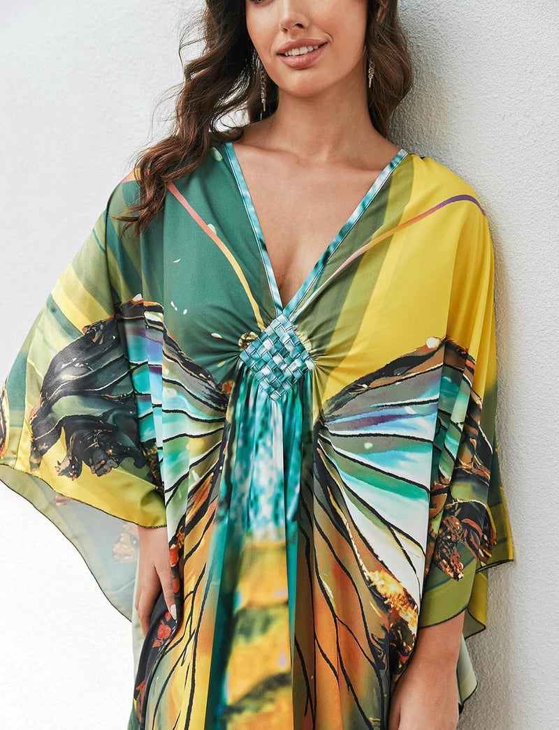KECVOT Kaftan Dresses for Women Plus Size Batwing Sleeve Caftans Long Bathing Suit Cover Up Maxi Beach Dress Loungewear - Image 5